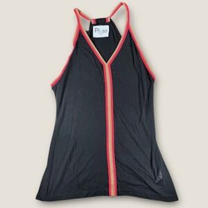 Pitusa Petite Tank Top Black Pink Inca Trim V-Neck Boho Beach Sun Top Peru